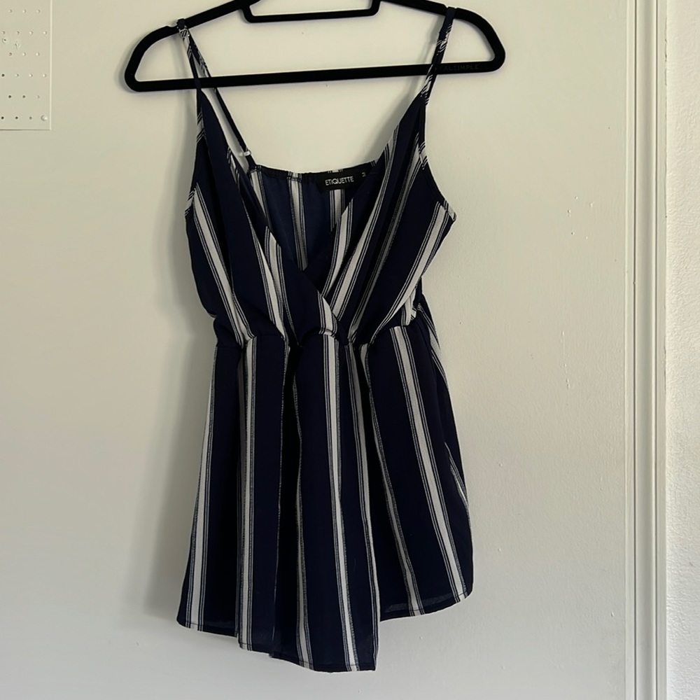 Blue and white romper from etiquette boutique